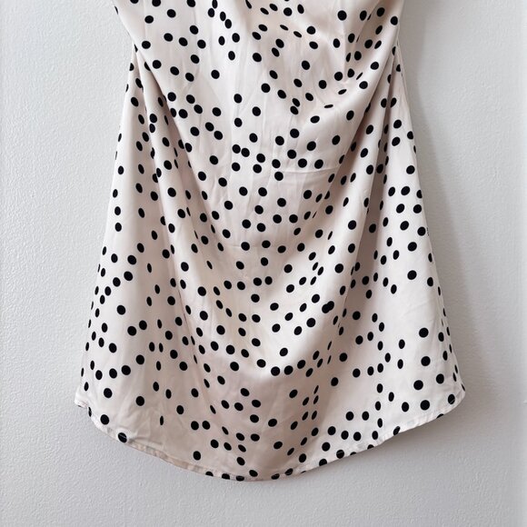 MESHKI Joan Satin Asymmetrical Polka Dot Mini Dress - Picture 7 of 9